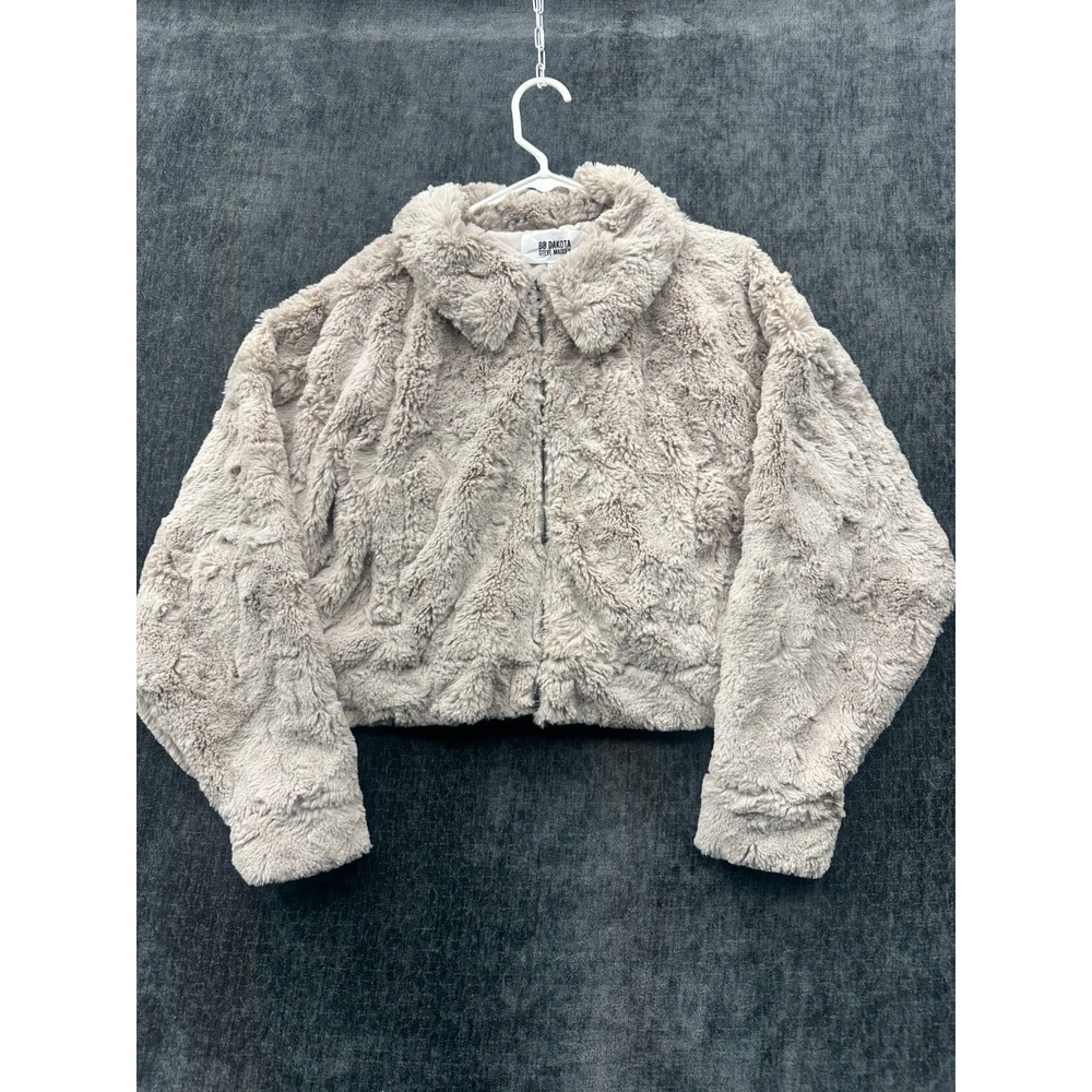 BB Dakota Steve Madden Just Fuzz Slouchy Crop Jacket Womens L Light Tan Faux Fur